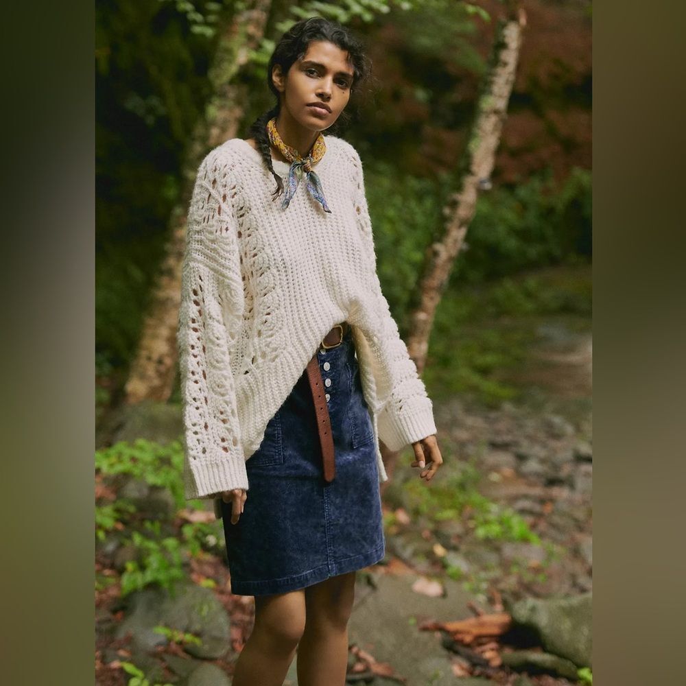 Anthropologie Pilcro Dark Blue Corduroy Mini Skirt Sz 0 Petite Boho Chic Casual